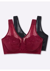 w&auml;schepur sheego Gro&szlig;e Gr&ouml;&szlig;en Entlastungs-BH ohne B&uuml;gel mit Spitze, schwarz + bordeaux, Gr&ouml;&szlig;e 90C - Damen