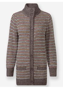 sheego Gro&szlig;e Gr&ouml;&szlig;en Strickjacke mit hohem Stehkragen, dunkeltaupe-ecru-meliert, Gr&ouml;&szlig;e 44 - Damen