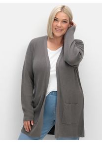 sheego Gro&szlig;e Gr&ouml;&szlig;en Longstrickjacke in Viskose-Qualit&auml;t, anthrazit, Gr&ouml;&szlig;e 46 - Damen