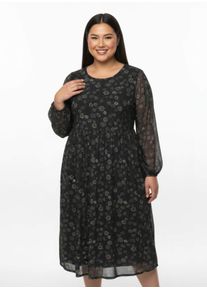 sheego Gro&szlig;e Gr&ouml;&szlig;en Blumenkleid in floral bedruckter Mesh-Qualit&auml;t, schwarz-bedruckt, Gr&ouml;&szlig;e 48 - Damen