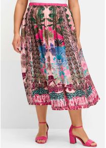 sheego loves miss goodlife sheego Gro&szlig;e Gr&ouml;&szlig;en Satinrock mit Tropical-Print, pink gemustert, Gr&ouml;&szlig;e 46 - Damen