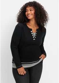 sheego Gro&szlig;e Gr&ouml;&szlig;en Rundhalsshirt mit gestreiften Eins&auml;tzen, schwarz-ecru-geringelt, Gr&ouml;&szlig;e 50 - Damen