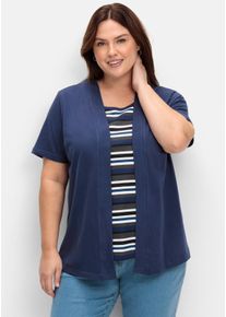 sheego Gro&szlig;e Gr&ouml;&szlig;en 2-in-1-Shirt mit gestreiftem Einsatz, marine, Gr&ouml;&szlig;e 44 - Damen