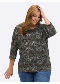 sheego Gro&szlig;e Gr&ouml;&szlig;en Print-Shirt mit P&uuml;nktchenmuster, schwarz-camel-bedruckt, Gr&ouml;&szlig;e 52 - Damen