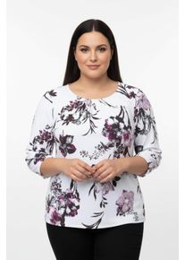 sheego Gro&szlig;e Gr&ouml;&szlig;en 3/4-Arm-Shirt mit elastischen Abschl&uuml;ssen, wei&szlig;-magenta-bedruckt, Gr&ouml;&szlig;e 50 - Damen