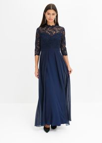 bonprix Maxikleid mit Spitze, blau, Gr.36, Bezauberndes Abendkleid mit Spitze im Oberteil und einem Rock aus strukturiertem Crepe sowie einem &uuml;berlappendem Rock aus feinem Chiffon.
