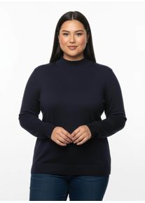 sheego Gro&szlig;e Gr&ouml;&szlig;en Stehkragenpullover mit Ripp-Abschl&uuml;ssen, marine, Gr&ouml;&szlig;e 52 - Damen