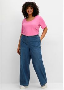 sheego Gro&szlig;e Gr&ouml;&szlig;en Rundhalsshirt leicht tailliert, aus Jersey, blumiges pink, Gr&ouml;&szlig;e 50 - Damen