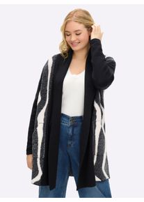 sheego Gro&szlig;e Gr&ouml;&szlig;en Strickjacke mit Flauschgarnmuster, schwarz-ecru-gemustert, Gr&ouml;&szlig;e 56/58 - Damen