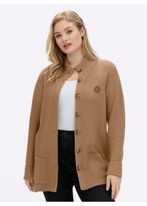 sheego Gro&szlig;e Gr&ouml;&szlig;en Longstrickjacke mit Stehkragen, camel, Gr&ouml;&szlig;e 54 - Damen