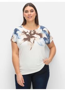 sheego Gro&szlig;e Gr&ouml;&szlig;en Rundhalsshirt mit Bl&uuml;ten-Druck, ecru-hellblau-bedruckt, Gr&ouml;&szlig;e 46 - Damen