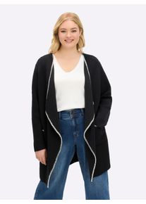 sheego Gro&szlig;e Gr&ouml;&szlig;en Strickjacke mit Zierstich-Details, schwarz-ecru, Gr&ouml;&szlig;e 56/58 - Damen