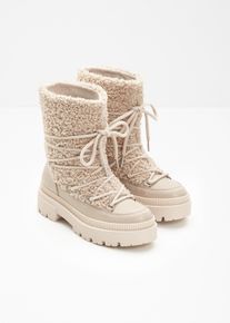 bonprix Gef&uuml;tterte Schn&uuml;rboots, beige, Gr.40, Winterlicher Schn&uuml;r Boot mit Fellimitat Details