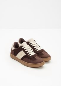 bonprix Sneaker im Retrolook, braun, Gr.40, Modischer Sneaker mit Details aus Fellimitat