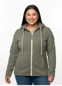 sheego Gro&szlig;e Gr&ouml;&szlig;en Fleecejacke mit Nahttaschen, oliv-ecru-geringelt, Gr&ouml;&szlig;e 48 - Damen