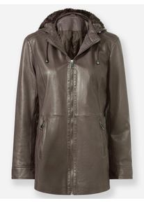 sheego Gro&szlig;e Gr&ouml;&szlig;en Lederjacke mit abnehmbarer Kapuze, taupe, Gr&ouml;&szlig;e 44 - Damen