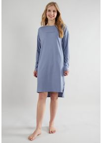 Nachthemd Tom Tailor "Charlotte", Damen, Gr. 36 (S), N-Gr, blau (blau, mittel, uni), Obermaterial: 100% Baumwolle, bequem knielang, Rundhals, gerader Abschluss, Kleider Nachthemd, knielang, Langarm, weich, mit Logodruck, Baumwolle