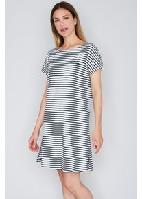 JOOP! Nachthemd JOOP "Cosy", Damen, Gr. 42, N-Gr, wei&szlig; (open wei&szlig;), Jersey, Obermaterial: 95% Baumwolle, 5% Elasthan, gestreift, loose fit ca. Mitte Knie, U-Boot-Ausschnitt, Kleider Nachthemd, kurz&auml;rmelig, Cornflower-Stitching, gestreift