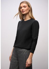 Langarmshirt Street One, Damen, Gr. 34, schwarz, Jersey, Obermaterial: 95% Baumwolle, 5% Elasthan, unifarben, normal h&uuml;ftbedeckend, Rundhals, B&uuml;ndchen, Shirts Langarmshirt, mit Raffung an der Schulter