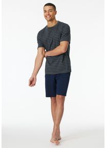 Shorty Schiesser "Casual Essentials", Herren, Gr. 60, schwarz (203, anthrazit), Single Jersey, Obermaterial: 100% Baumwolle, gestreift, unifarben, bequem kurz, Rundhals, Homewear-Sets Shorty, mit Streifen