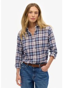 Karobluse Superdry "CHECK FLANNEL BOYFRIEND SHIRT", Damen, Gr. M, blau, rot check, Flanell, Obermaterial: 100% Baumwolle, kariert, casual, oversize, Langarm, Blusen Karobluse