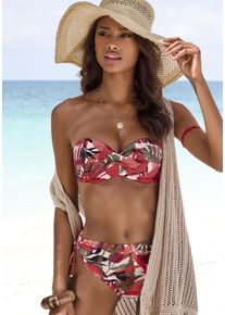 B&uuml;gel-Bandeau-Bikini-Top Lascana "Ava", Damen, Gr. 44, Cup D, rot (rot bedruckt), Recycling-Polyamid, bedruckt, Bikini-Oberteile B&uuml;gel-Bandeau-Bikini-Top, im tropischen Design