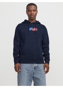 Jack & Jones Kapuzensweatshirt JACK & JONES "JJECORP GRAPHIC SWEAT HOOD NOOS", Herren, Gr. S, blau (sky captain detail:01), angeraute Sweatware, Obermaterial: 70% Baumwolle, 30% Polyester, bedruckt, relaxed fit taillenbedeckt, ohne Ausschnitt, Rippb&uuml;ndchen, Sweatshirts Kapuzensweatshirt, mit Logo Print