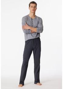 Pyjama Schiesser "selected premium inspiration", Herren, Gr. 64, schwarz (203, anthrazit), Single Jersey, Obermaterial: 100% Baumwolle, gestreift, unifarben, comfort fit lang, Rundhals, abgesteppte Kante, Homewear-Sets Pyjama, mit praktischer Knopfleiste