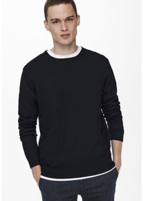 Only & Sons Rundhalspullover ONLY & SONS "WYLER LIFE CREW KNIT", Herren, Gr. M, blau (navy), Strick, Obermaterial: 78% Viskose, 22% Polyester, normal normal, Rundhals, B&uuml;ndchen, Pullover Rundhalspullover