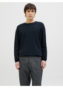 Jack & Jones Rundhalspullover JACK & JONES "JJESUMMER KNIT CREW NECK SN", Herren, Gr. M, blau (sky captain), Strick, Obermaterial: 90% Baumwolle, 10% Leinen, meliert, regular fit taillenbedeckt, Rundhals, gerader Abschluss, Pullover Rundhalspullover, mit Rundhalsausschnitt