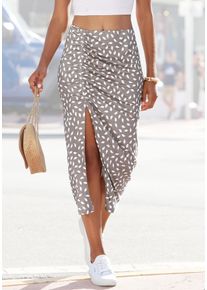 Jerseyrock Vivance, Damen, Gr. 38, grau (taupe, creme bedruckt), Jersey, Obermaterial: 95% Viskose, 5% Elasthan, bedruckt, figurbetont ca. Mitte Wade, R&ouml;cke Jerseyrock, mit seitlicher Raffung und Schlitz, Midirock im Alloverprint, Topseller