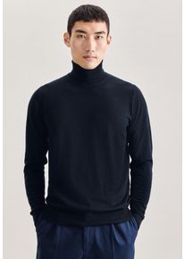 Strickpullover Seidensticker "Schwarze Rose", Herren, Gr. XL, blau (dunkelblau), 100% Wolle, unifarben, regular fit, Rundhals, Pullover Strickpullover, 1/1 Rollkragen Uni