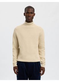 Rollkragenpullover Selected "SLHDANE LS KNIT STRUCTURE ROLL NECK NOOS", Herren, Gr. S, beige (oatmeal), Strick, Obermaterial: 100% Baumwolle, unifarben, regular fit h&uuml;ftbedeckend, hoch geschlossener Ausschnitt, Rippb&uuml;ndchen, Pullover Rollkragenpullover