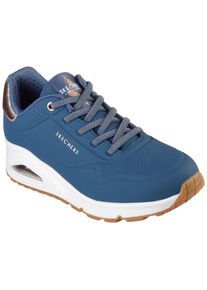 Slip-On Sneaker Skechers "UNO SHIMMER AWAY", Damen, Gr. 42, blau (navy, ros&egrave;goldfarben), Lederimitat, kontrastfarbene Details, Schuhe Slip-On Sneaker, Slipper, Freizeitschuh, Plateausneaker mit modischem Keilabsatz, Topseller