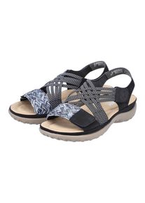 Riemchensandale Rieker, Damen, Gr. 42, schwarz, Lederimitat, Schuhe Riemchensandale, Sommerschuh, Sandalette, Keilabsatz, mit geflochtener Bandage