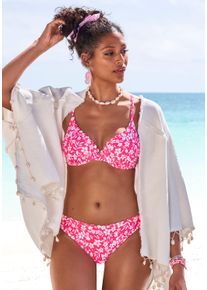 B&uuml;gel-Bikini-Top Vivance "Leni", Damen, Gr. 44, Cup C, wei&szlig; (neonpink, wei&szlig;), Microfaser, bedruckt, gebl&uuml;mt, Bikini-Oberteile B&uuml;gel-Bikini-Top, mit gelaserter Wellenkante, Topseller