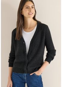 Cardigan Cecil, Damen, Gr. XL (44), schwarz, Strick, Obermaterial: 80% Polyester, 20% Baumwolle, unifarben, h&uuml;ftbedeckend, V-Ausschnitt, B&uuml;ndchen, Strickjacken Cardigan, in flauschiger Federgarn-Qualit&auml;t