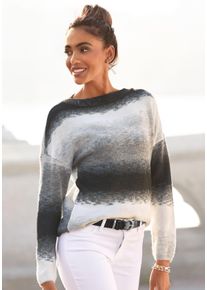 Strickpullover Vivance, Damen, Gr. 40/42, schwarz-wei&szlig; (schwarz, wei&szlig;, grau), Strick, Obermaterial: 78% Polyacryl, 22% Polyester, Colorblocking, figurumspielend h&uuml;ftlang, U-Boot-Ausschnitt, Pullover Strickpullover, aus Farbverlaufgarn, U-Boot Ausschnitt, kuscheliger Strickpullover