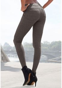 Leggings Lascana, Damen, Gr. 44/46, N-Gr, beige (beige schwarz gemustert), Obermaterial: 84% Polyester, 13% Viskose, 3% Elasthan, figurbetont kn&ouml;chelfrei, Hosen Leggings, mit Ajour Karomuster, Topseller