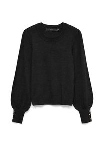 V&eacute;ro Moda Strickpullover VERO MODA "VMHAPPY LS O-NK BUTTON CUFF PULLOVER BOO", Damen, Gr. L, schwarz detail:gold buttons, Strick, Obermaterial: 50% Viskose, 28% Polyester, 22% Nylon, gestreift, regular fit normal, Rundhals, Rippb&uuml;ndchen mit Kn&ouml;pfen, Pullover Strickpullover