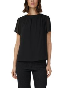Kurzarmbluse s.Oliver BLACK LABEL, Damen, Gr. 46, schwarz, Web, Obermaterial: 100% Polyester. Futter: 100% Viskose, unifarben, normal h&uuml;ftbedeckend, Rundhals, Blusen Kurzarmbluse, mir Raffung am Ausschnitt
