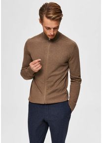 Strickjacke Selected "SLHBERG FULL ZIP CARDIGAN NOOS", Herren, Gr. XXL, beige, Strick, Obermaterial: 100% Baumwolle, normal, hoch geschlossener Ausschnitt, Rippb&uuml;ndchen, Strickjacken Strickjacke