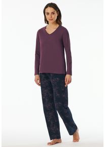 Schlafanzug uncover by Schiesser "Uncover Nightwear", Damen, Gr. 46, blau (823, blau), Single Jersey, Obermaterial: 100% Baumwolle, bequem lang, V-Ausschnitt, Homewear-Sets Schlafanzug, Baumwolle, Singel Jersey-Qualit&auml;t, lang&auml;rmelig, atmungsaktiv, bequem