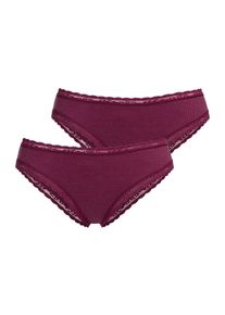 Brasilslip s.Oliver, Damen, Gr. 40/42, 2 Stk., rot (bordeaux), Feinripp, Obermaterial: 95% Baumwolle, 5% Elasthan. Spitze: 90% Polyamid, 10% Elasthan. Zwickel: 95% Baumwolle, 5% Elasthan, unifarben, eng, Unterhosen Brasilslip, mit modischer Spitze aus Baumwollmischung