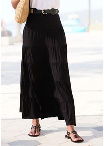 Beach Time Maxirock BEACHTIME, Damen, Gr. 40/42, schwarz, Jersey, Obermaterial: 95% Viskose, 5% Elasthan, unifarben, figurumspielend bodenlang, R&ouml;cke Maxirock, mit Volants, elastischer Jerseyrock, Strandrock, Topseller