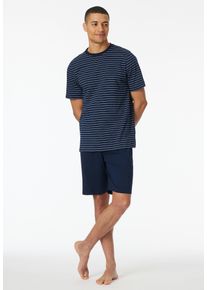 Shorty Schiesser "Casual Essentials", Herren, Gr. 48, blau (801, admiral), Single Jersey, Obermaterial: 100% Baumwolle, gestreift, unifarben, bequem kurz, Rundhals, Homewear-Sets Shorty, mit Streifen