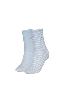 Socken Tommy Hilfiger "TH WOMEN SOCK 2P SMALL STRIPE", Damen, Gr. 39-42, blau (light blau melange), Baumwollmischung, gestreift, uni, normal, Socken Socken, mit schmalem Rippenb&uuml;ndchen, meliert, gestreift