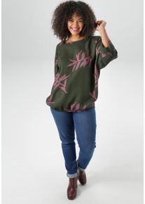 Schlupfbluse ANISTON PLUS, Damen, Gr. 50, gr&uuml;n (olive, pink), Web, Obermaterial: 100% Viskose, gebl&uuml;mt, gemustert, figurumspielend h&uuml;ftbedeckend, weit, Blusen Schlupfbluse, mit gro&szlig;fl&auml;chigem Blumendruck