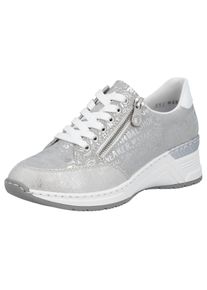 Sneaker Rieker, Damen, Gr. 41, silber (silberfarben, metallic), Lederimitat, metallic, Schuhe Sneaker, mit Lettern bedruckt, Freizeitschuh, Halbschuh, Schn&uuml;rschuh, Topseller
