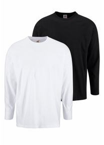 Langarmshirt Fruit of the Loom, Damen, Gr. M (48/50), schwarz-wei&szlig; (wei&szlig;, schwarz), Single Jersey, Obermaterial: 100% Baumwolle, unifarben, normal h&uuml;ftbedeckend, Rundhals, Shirts Langarmshirt, aus reiner Baumwolle, 2-er Pack